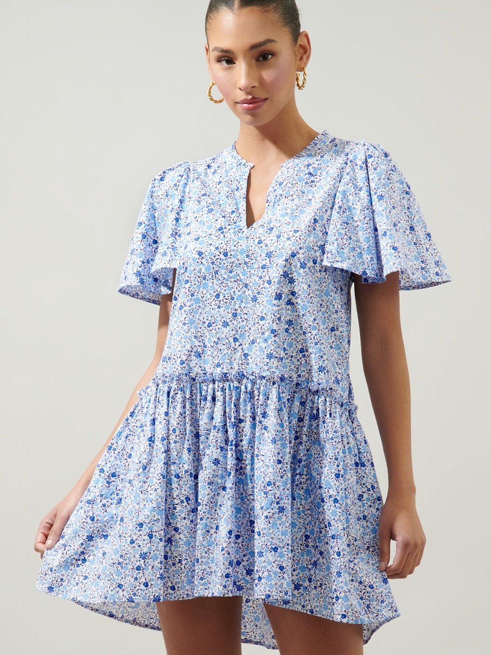 SugarLips Carmine Floral Rock A By Trapeze Mini Dress Blue and White S